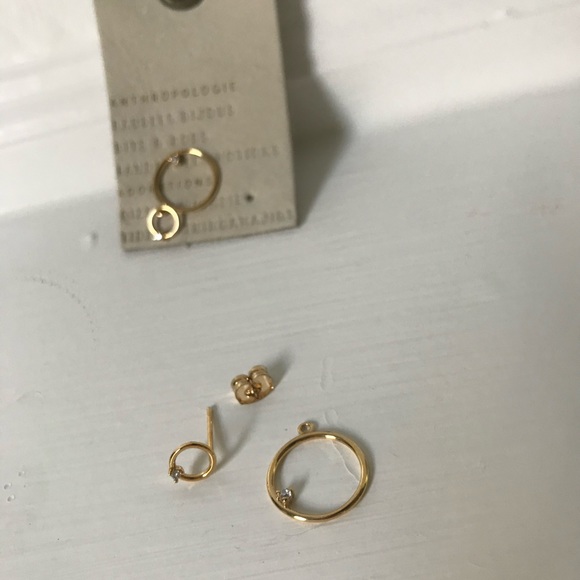 NWT Anthro gold mini hoop stud earrings - Picture 2 of 6
